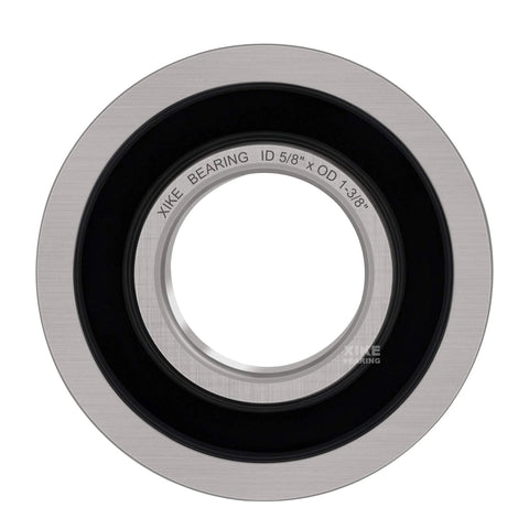XiKe bearing front view; 5/8 in ID x 1-3/8 in OD, metal wheel hub bearing with black seal