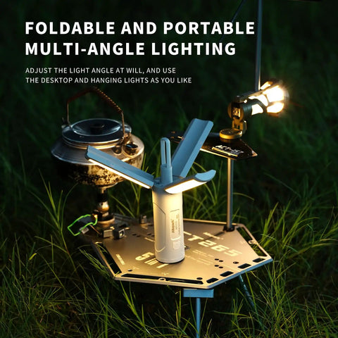 Foldable Rechargeable Camping Light With Stand And Detachable Tripod, Waterproof Hanging LED Lantern for outdoor use on grass