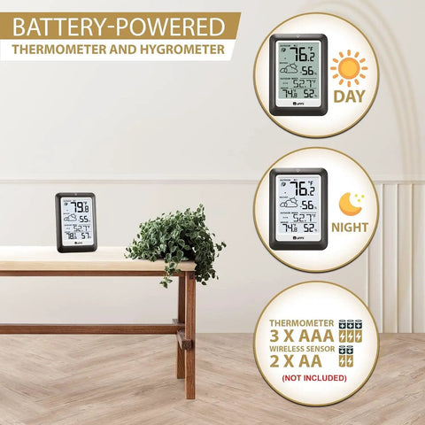 Dope Wireless Indoor Outdoor Thermometer Weather Station With Remote Sensor Temperature Humidity Monitor on table