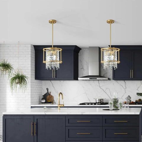 Modern Gold Crystal Foyer Chandelier With Round Metal Frame Adjustable Height Entryway Pendant Light For Dining Room Kitchen Island Glam Contemporary Ceiling Fixture That Elevates Your Vibe