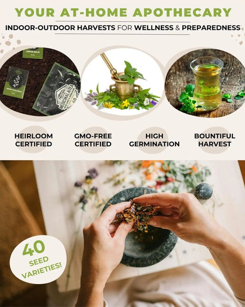 Hands preparing herbs from 40 Medicinal And Tea Herb Seeds Variety Pack For Indoor And Outdoor Gardens, showcasing natural wellness use.