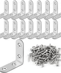 16 Pcs Stainless Steel L Bracket Set With 64 Screws, 90 Degree Right Angle Corner Braces For Shelves, Rust Resistant Silver