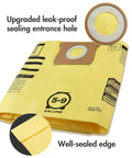 Pro-Grade High-Efficiency Disposable Vacuum Filter Bags For 5 To 9 Gallon Vacuums, 4 Pack, Yellow, showing sealing entrance hole
