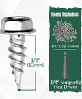 Gutter Screw Kit Half Inch 8 Stainless Steel Zip Screws With Self Piercing Xtra Sharp Tip And Quarter Inch Hex Washer Head
