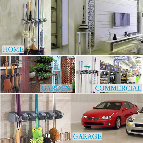 Installed Heavy Duty Broom Hanger Wall Mount And Mop Organizer Rack For Garage And Laundry Room No More Clutter with tools