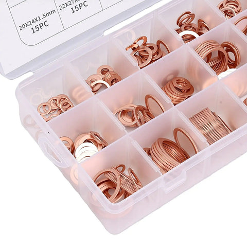 Copper Crush Washer Kit With 350 Pieces 18 Sizes Your Go To Auto And Marine Copper Gasket Set For Oil Drain Plugs Replacement Washers For Repairs And Maintenance Assortment, assorted sizes in storage case