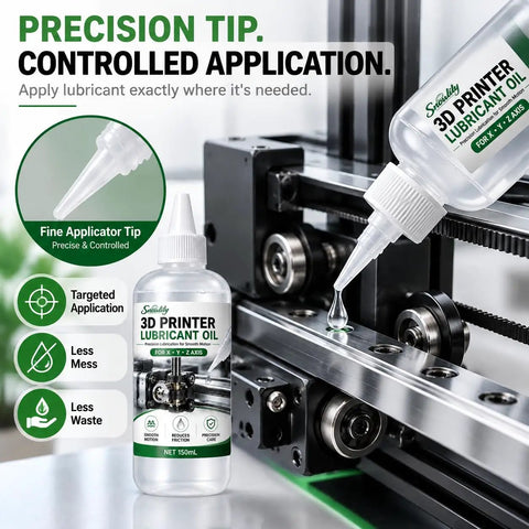 Premium 3D Printer Lubricant For Linear Rails And Steel Shafts Keeps Your Setup Glidin Sweet With Heavy Duty Silicone Blend being applied.