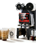 Fully Automatic Electric Cup Sealer With LCD Control Panel near bubble tea cups, ideal for busy shops