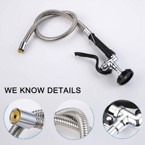Pro Grade Pre Rinse Spray Valve With 38 Inch Flexible Stainless Steel Hose For Commercial Sinks And Restaurant Faucets Wall Mount Or Desk Mount Replacement Kit Heavy Duty Kitchen Upgrade
