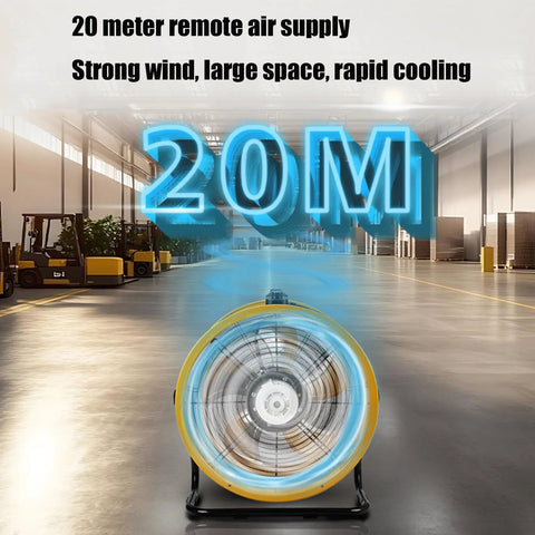 24 Inch Heavy Duty Industrial Oscillating Metal Drum Fan Solid Steel Beast Adjustable Tilt And Multi Speed Settings For Slashing Heat In Garages Workshops And Basements, showing powerful fan in large space.