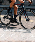 Cyclist riding on a road bike with 9 Speed Rear Derailleur For Mountain And Commuter Bikes Direct Mount RD M3100 GS