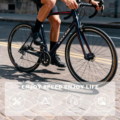 Cyclist riding on a road bike with 9 Speed Rear Derailleur For Mountain And Commuter Bikes Direct Mount RD M3100 GS