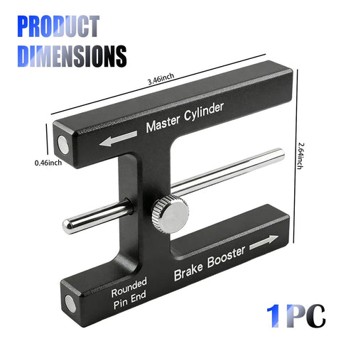 Master Cylinder Alignment Tool dimensions showing 3.46inch by 2.64inch, Shop Grade Aluminum Brake Booster Adjustment Tool With Strong Magnet And Precision Push Rod Distance Gauge For Master Cylinder Alignment To Lock In Firm Stops And Get Your Brake Pedal Back For Daily Drivers And Work Trucks.