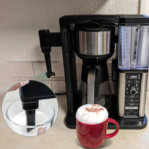 Ninja Frother Whisk Replacement For Specialty Hot And Cold Coffee Makers Foldaway Built In Frother Part installed on coffee maker