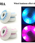 LED Light Up Inline Skate Wheels 70mm 90A Pink 8 Pack Replacement Wheels For Indoor Outdoor Roller Skates glowing in the dark