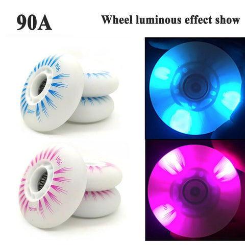 LED Light Up Inline Skate Wheels 70mm 90A Pink 8 Pack Replacement Wheels For Indoor Outdoor Roller Skates glowing in the dark
