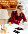 Touch Table Lamps Set Of 2 With USB A And C Ports And 2-Prong Outlet 3-Way Dimmable Bedside Nightstand Lamps In Linen Fabric Shade