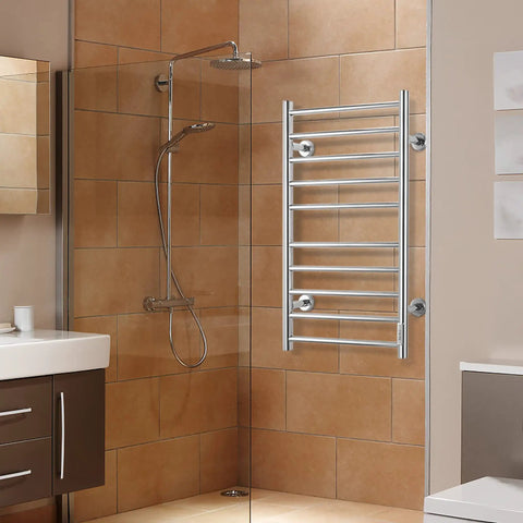 10 Bar Wall Mounted Towel Warmer With Timer For Bathroom Stainless Steel Heated Towel Rack Plug In Or Hardwired Matte Silver Finish