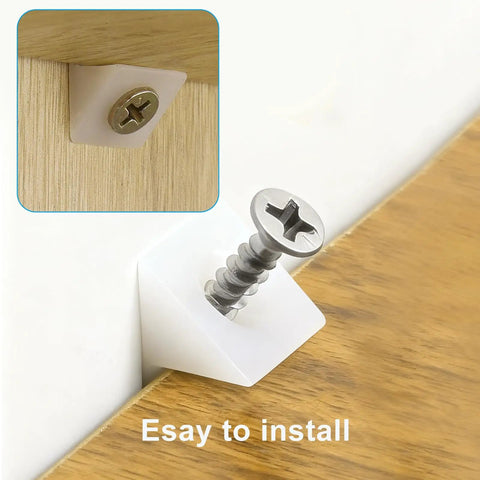 120 Piece Drawer Repair Kit With Screws For Sagging Drawers White Plastic Wedges And Angle Brackets Fasteners installation detail