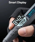 Close-up of Cordless Soldering Iron Kit with 8S Rapid Heating and 3200mAh USB C Battery showing LCD display at 842°F.