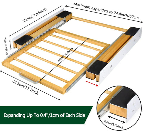 24 Inch Washer And Dryer Stacking Kit With Pull Out Shelf And Ratchet Strap, adjustable bamboo and steel frame dimensions