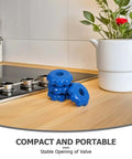 Image of a set of 4 beefy and rugged heavy-duty aluminum alloy hand wheel valve control handles for gas cylinder valves on a kitchen counter.