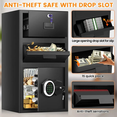 5.6 Cu Ft Large Drop Safe Box For Biz With Quick Drop Slot Anti Theft Money Safe Digital Keypad Spare Key Heavy Duty Cash