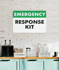 Emergency Response Kit First Aid Sign 8x12 Inches Rust Free Aluminum Weatherproof Wall Mount Safety Warning in office kitchen