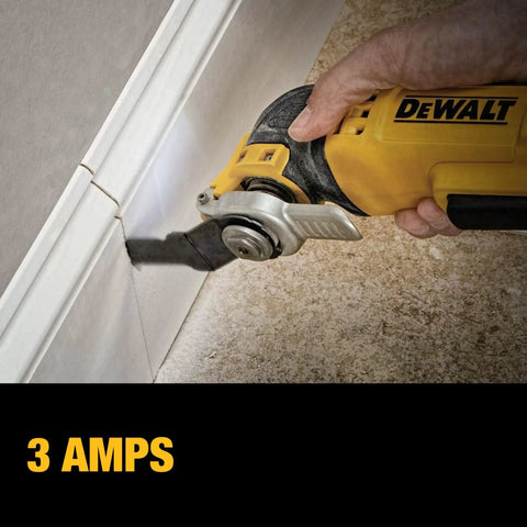 Oscillating Multi Tool Kit With 3 Amp Motor Dual Grip Variable Speed Trigger in use cutting tile edge
