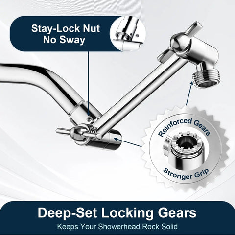 Brass Shower Arm Extender For Rain And Handheld Shower Heads, 5 Inch Universal Shower Head Extension Arm with locking gears