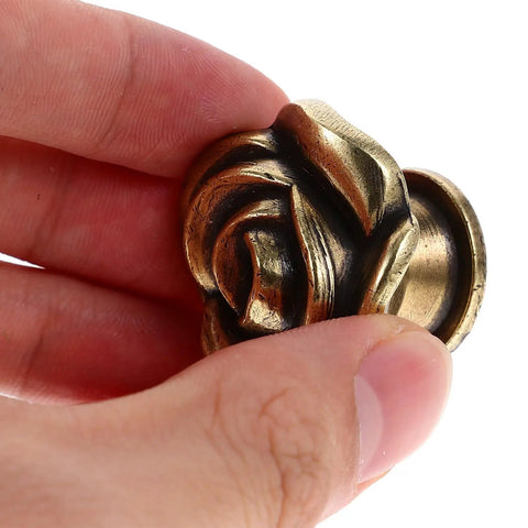 Vintage Rose Flower Cabinet Knobs Two Pack Classic Floral Drawer Pulls Heavy Duty Zinc Alloy Furniture Hardware For Dresser And Shoe Closet Smooth Grip Top Notch Home Decor Upgrade Built Tough Real Deal, detailed view held in hand.