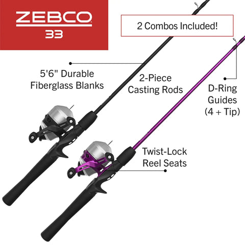 Two Pack Spincast Fishing Rod And Reel Combos With 5 Foot 6 Inch 2 Piece Fiberglass Rods Quickset Anti Reverse Reels With Bite Alert