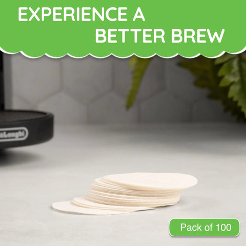Coffee Pod Paper Filters For Nespresso VertuoLine Brewers Use With Reusable Caps Pack Of 100 on kitchen counter