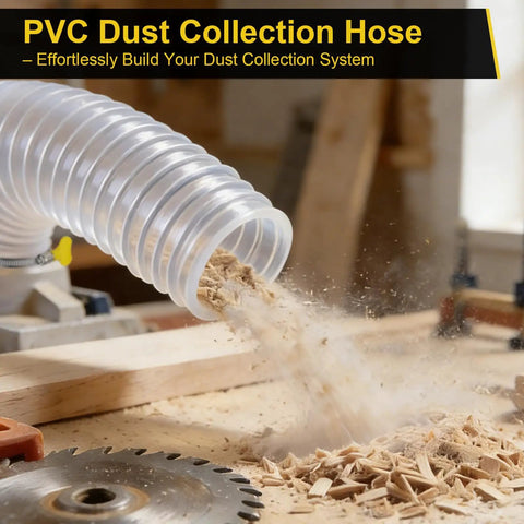 Clear Dust Collection Hose Made Of PVC 2.3 In By 3.9 Ft With Tough Heavy Duty Stainless Steel Wire Reinforcement expelling wood shavings