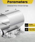 1.75 Inch Stainless Steel Exhaust Band Clamp For Butt Joint Piping No Weld Easy DIY Install 304 Stainless Steel Band 7 16 14 Bolt And Nut Kit