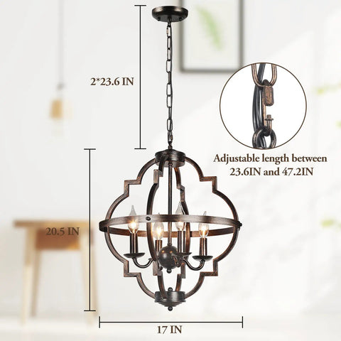 4 Light Farmhouse Candle Chandelier With Cozy Rustic Industrial Oil Rubbed Gold Orb Open Cage Ceiling Hanging Lamp For Bedroom Dining Room Entry Hallway Living Room And Kitchen Retro Flush Mount Pendant Lighting For That Cozy Vibe