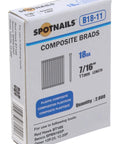 18 Ga Composite Brad Nails 7/16 Inch Polymer Woodworking Fasteners 2000 Count Box with detailed product information.