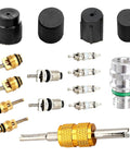 16 Piece Air Conditioning Valve Core Kit For R12 And R134a Systems With High Side Valve Cores Removal Tool And Cap Set Multicolor