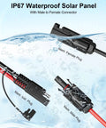 IP67 waterproof solar panel connectors male and female with SAE plug, emphasizing durability for outdoor use.