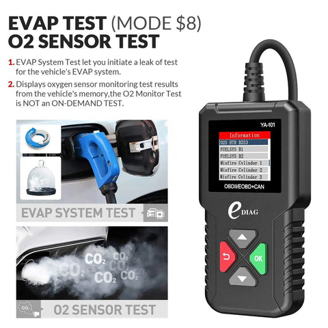 YA101 Upgraded OBD2 Scanner Auto Code Reader For Check Engine Light O2 Sensor EVAP Test On Board Monitor Test Smog Check