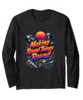 Cool Machinist Gifts Long Sleeve Tee For CNC Tools Guys Classic Fit Black Shirt with 'Making Round Things Round' graphic design.