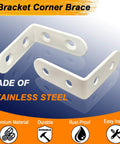 8 Pcs White L Bracket Corner Mounts 2 By 2 Inch Heavy Duty 304 Stainless Steel Shelf Supports showing two white brackets.