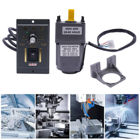25W 60K Gear Motor 90RPM Adjustable Variable Gear Reducer Motor With Stand Electric Single Phase Reduction Gearbox High Torque Variable Speed Adjustable Controller Governor Combo For Industry 110V AC