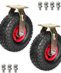 Heavy Duty Rubber Casters With Secure Locking Brakes And Shock Absorbing Treads, set of 2 with steel mounting plates for warehouse use.
