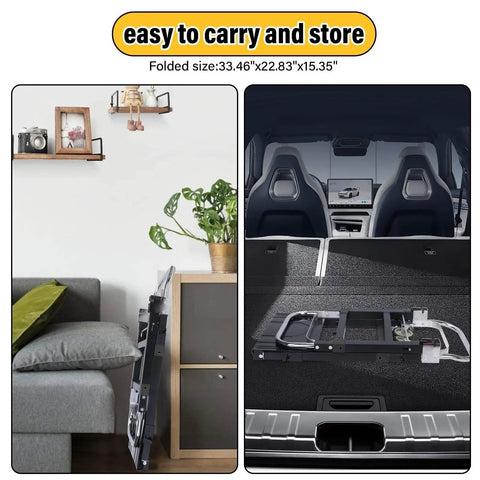 3 In 1 Folding Hand Truck And Convertible Dolly For Moving Heavy Loads Anywhere With Smooth Silent Rubber Wheels And Two 6 Inch Wheels Plus Two 4 Inch 360 Degree Swivel Wheels Ready To Roll For Easy Transport, folded flat in car trunk
