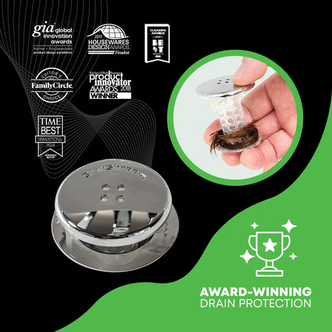 Keep Ya Bathroom Sink Running Smooth With This Silicone Drain Protector Hair Catcher Strainer Snare That Traps Every Strand And Lets Water Flow Free Fits One To One Point Four Inch Openings Daily showing chrome strainer with hair caught.