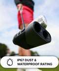 Titang Golf Rangefinder With Slope Switch And Adaptive Slope Technology Waterproof featured in a golfer's hand, IP67 rating