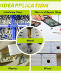 Wide application of Sturdy Vertical Tapping Machine With 9.84 Inch Arm showing metal, wood, and plastic projects.