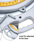 Close-up of Wheel Alignment Turn Plates 360 Degree Rotating 4 Ton Capacity Pair with handle and lock pin attachment, heavy duty.