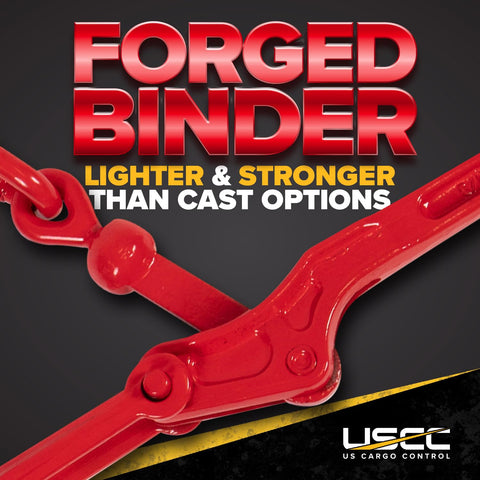 Close-up of red forged binder from 4 Pack Lever Style Chain Binders For 5/16 Inch Grade 70 And 3/8 Inch Grade 43 Chains, 5,400 Lbs Working Load